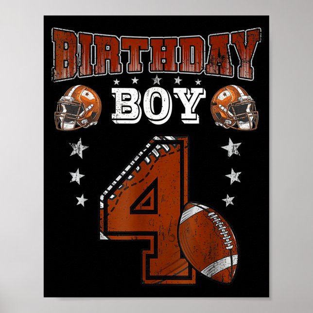 Póster 4th Birthday Boy Football Lover Theme 4 Years Old  (Frente)