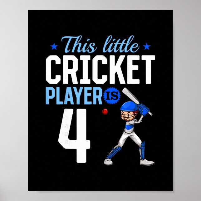 Póster 4th Birthday Cricket Player  (Frente)