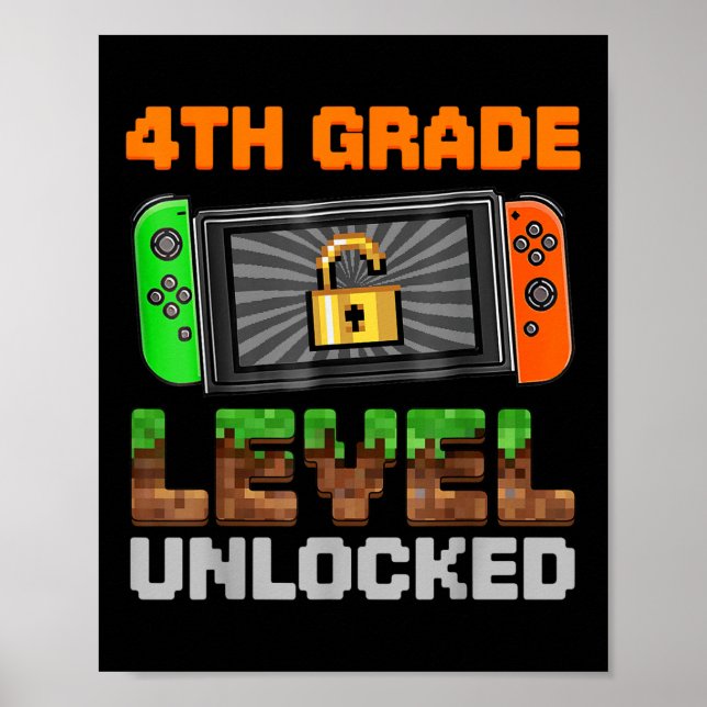 Póster 4th Grade Level Unlocked Pixel Game First Day Boy  (Frente)