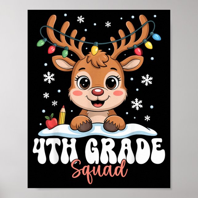 Póster 4th Grade Squad Reindeer Christmas Lights Cute Win (Frente)