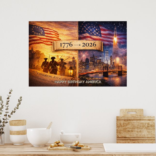Póster 4th of July America 1776 to 2026 USA 250th Party (Cocina)