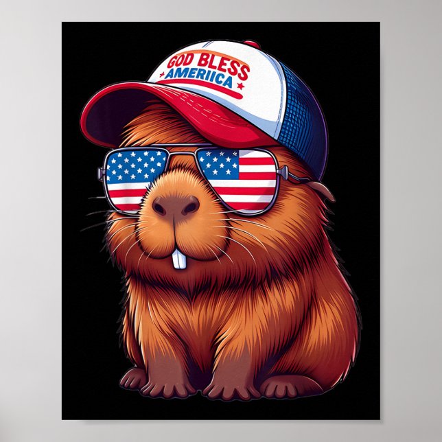 Póster 4th Of July Capybara – God Bless America Hat And P (Frente)