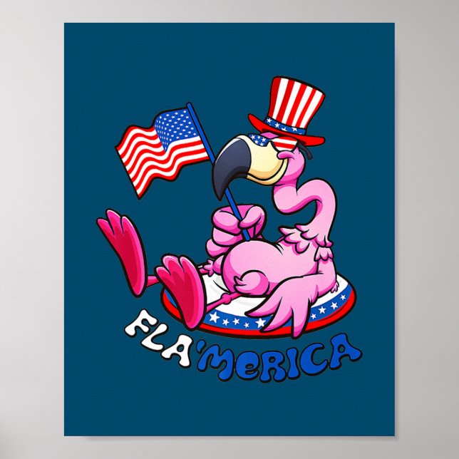 Póster 4th of July Flamingo Flamerica Patriotic American (Frente)