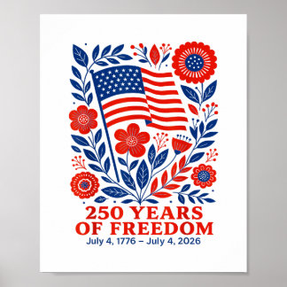 Póster 4th of July Patriotic 250th Anniversary 250 Years 