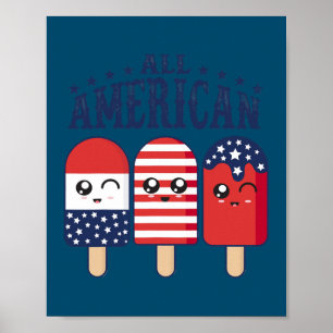 Póster 4th of July Popsicle Ice Pop Patriotic US Flag