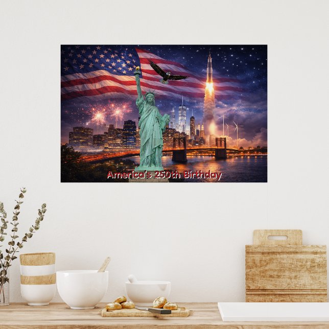 Póster 4th of July USA 250th Statue of Liberty Rocket (Cocina)