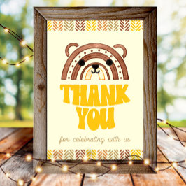 Póster 4x6 Gracias Boho Bosque Oso Cumpleaños