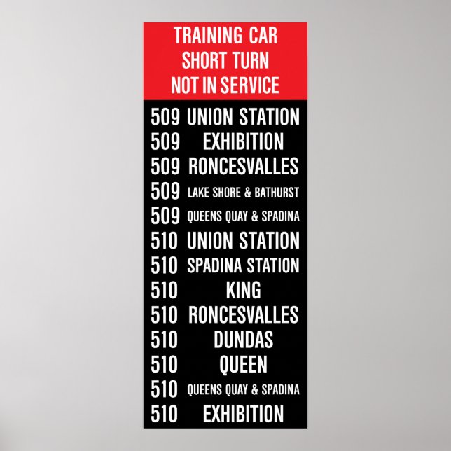 Póster 509 HARBOURFRONT/510 SPADINA Replica TTC Roll Rótu (Frente)