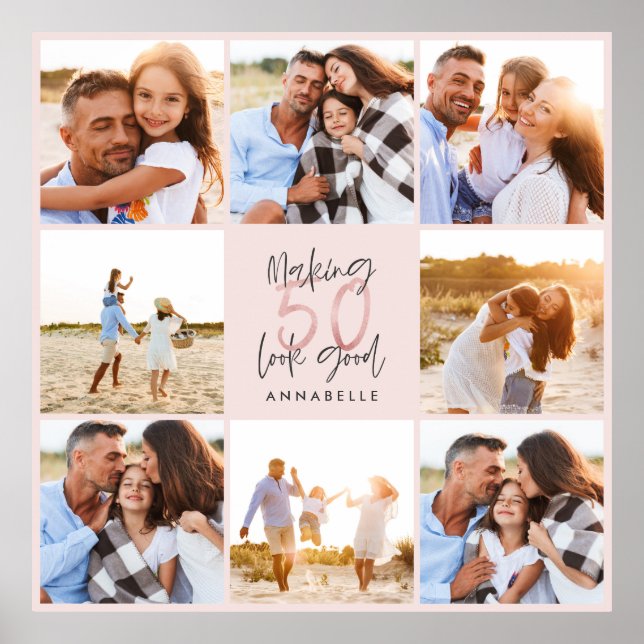 Póster 50.º collage de fotos de purpurinas de niñas rosad (Frente)