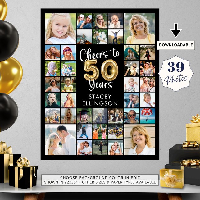 Póster 50.º cumpleaños 39 Collages de fotos vitorean a lo (Subido por el creador)
