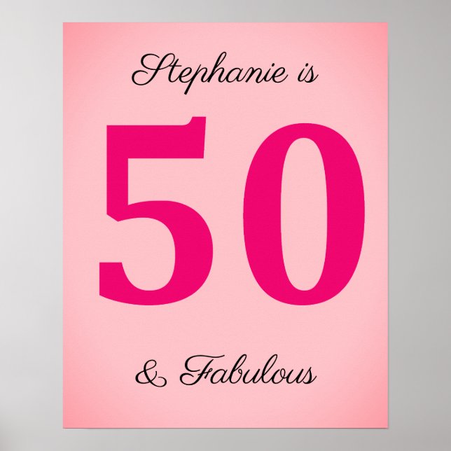 Póster 50.º Cumpleaños Cincuenta Y Fabuloso Nombre Rosa C (Frente)
