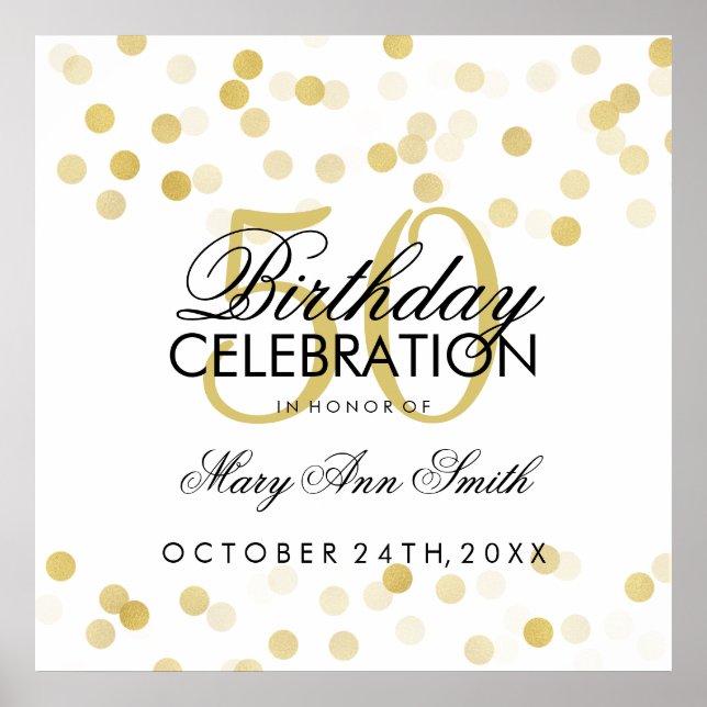 Póster 50.º cumpleaños Relieve metalizado dorado Faux Pur (Frente)