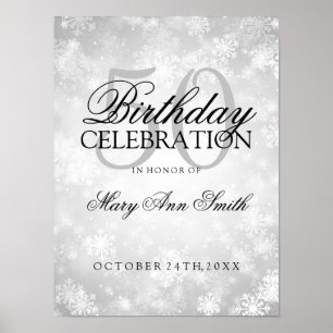 Póster 50.º cumpleaños Silver Winter Wonderland