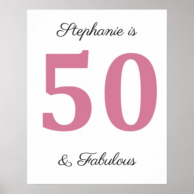 Póster 50.º Nacimiento Rosa Cincuenta Y Fabuloso Nombre P (Frente)