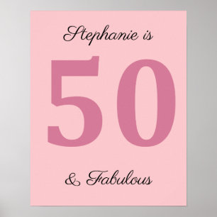 Póster 50.º Nombre De Cumpleaños Rosa Cincuenta Y Fabulos