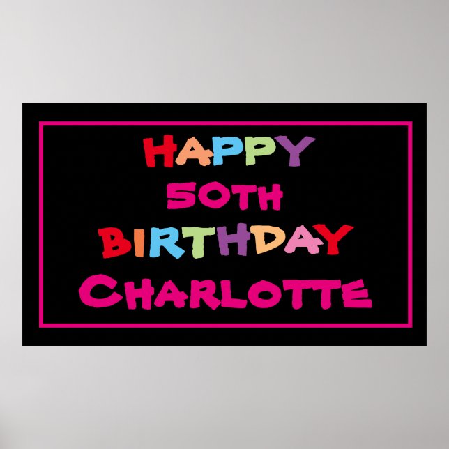 Póster 50.º nombre personalizado fiesta de cumpleaños 50 (Frente)