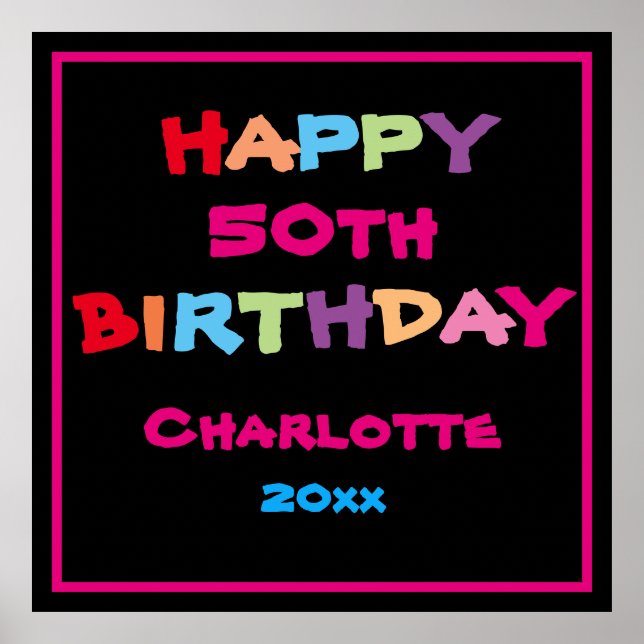 Póster 50.º Rótulo personalizado 50 cumpleaños moderno (Frente)