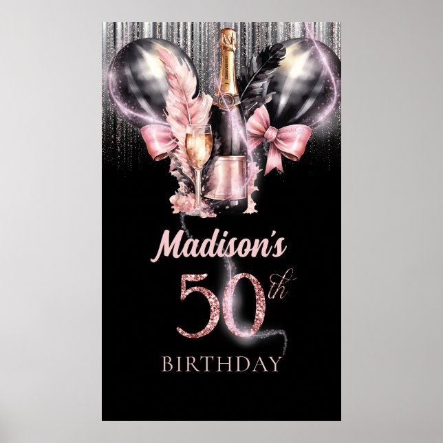 Póster 50.º Rótulo Rosa de Vino Fiesta de Cumpleaños (Frente)