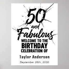 Póster 50 and Fabulous Birthday Bursting Black and White