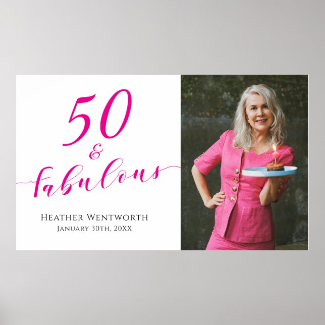 Póster 50 and Fabulous Fiftieth Birthday Hot Pink Photo (Frente)