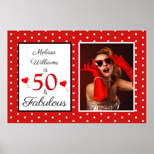 Póster 50 and Fabulous Photo Red 50th Birthday Red WH LG
