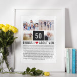 Póster 50° Aniversario Boda de Cosas que amo. Foto de la<br><div class="desc">¿Buscas un regalo de aniversario único? Compila una lista de las cosas que te gustan de ellos,  agrega algunas fotos y tienes el regalo perfecto que valorarán. ♥</div>