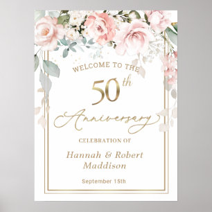 Póster 50° Aniversario del Boda Poster del follaje de ros