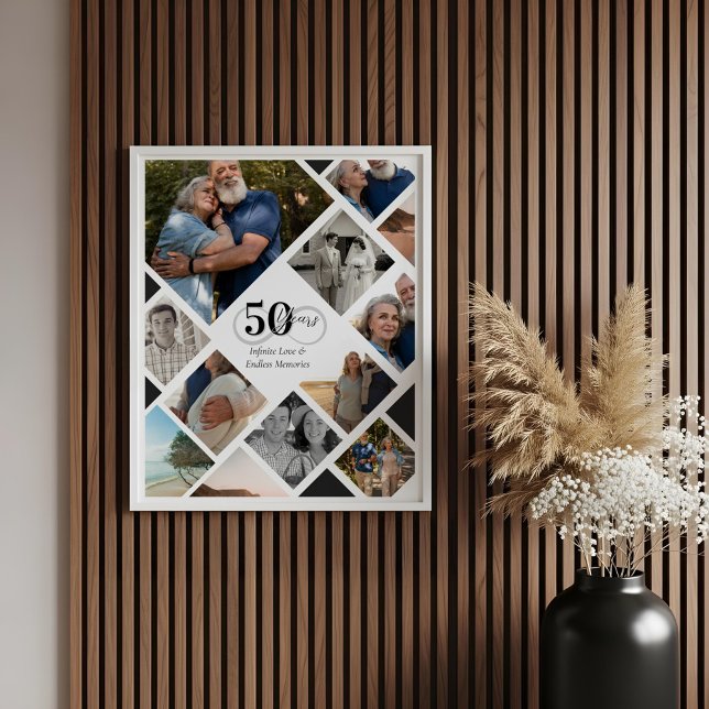 Póster 50° Aniversario Regalo de Collage de fotos de amor (50th Anniversary Infinity Love Photo Collage Gift Poster)