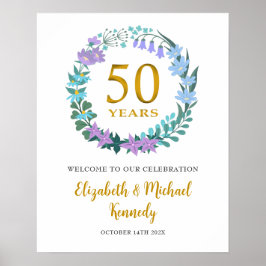 Póster 50° Aniversario Rótulo de flores de bienvenida dor