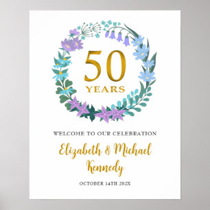 Póster 50° Aniversario Rótulo de flores de bienvenida dor