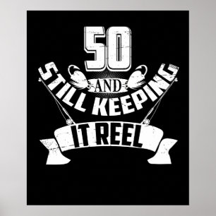 Póster 50 años del divertido pescador pescador de regalo 