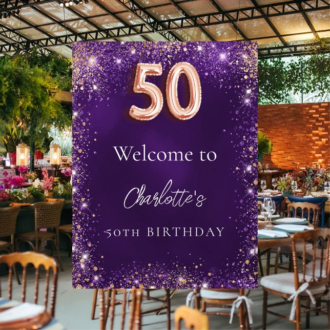 Póster 50 años purpurina púrpura chispas bienvenida (Subido por el creador)