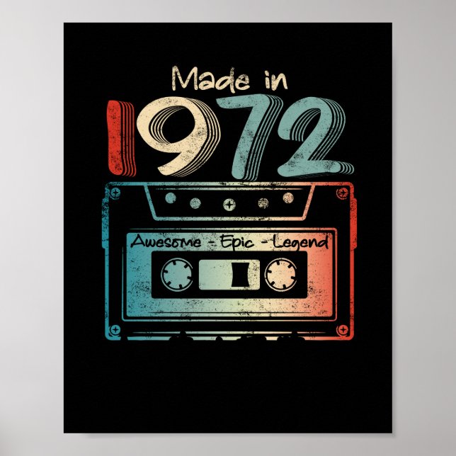 Póster 50 Birthday Gifts Year Old Made in 1972 Cassette (Frente)