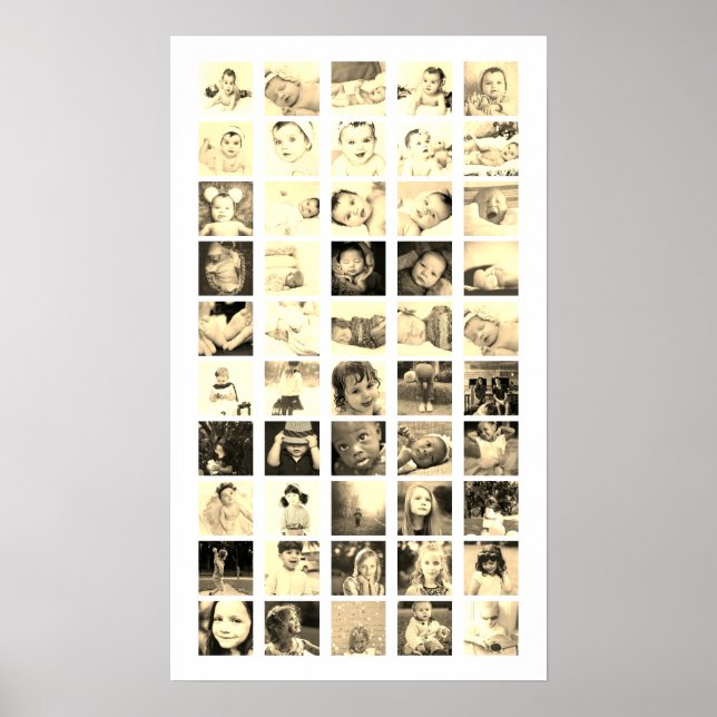 Póster 50 Collages de fotos personalizados (Sepia) (Frente)