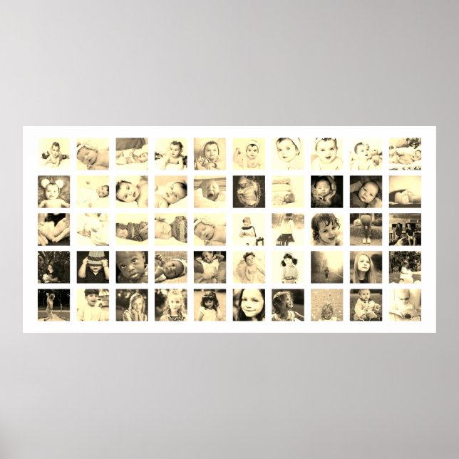 Póster 50 Collages de fotos personalizados (Sepia) (Frente)