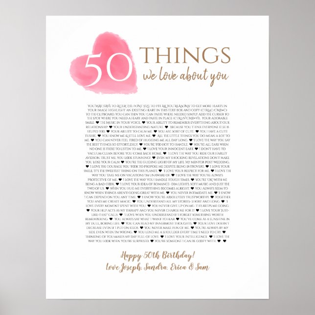 Póster 50 cosas que nos encantan de tu madre acuarela (Frente)