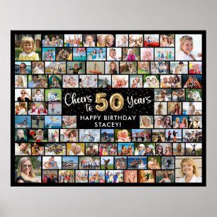 Póster 50 Cumpleaños 100 Fotos Negro Dorado Salud por el 