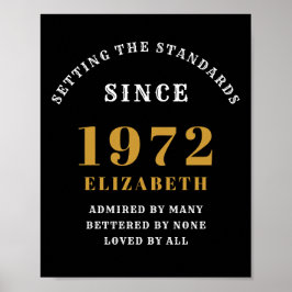 Póster 50 cumpleaños 1972 Moda elegante de oro negro