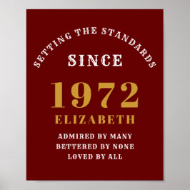 Póster 50 cumpleaños 1972 Moda elegante de oro rojo