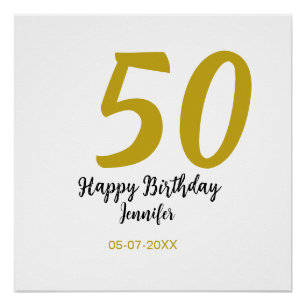 Póster 50 cumpleaños añadir nombre fecha año negro planti