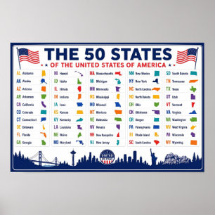 Póster 50 estados de EE. UU. en orden alfabético abreviat