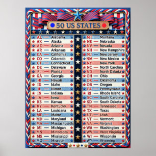 Póster ★ 50 Estados Unidos de América Bandera estadouni