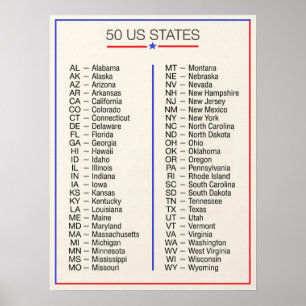 Póster ★ 50 Estados Unidos de América - Cincuenta estados