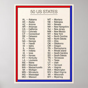 Póster ★ 50 Estados Unidos de América Estado completo d
