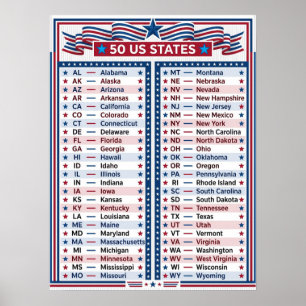 Póster ★ 50 Estados Unidos de América - Rojo Azul Naciona