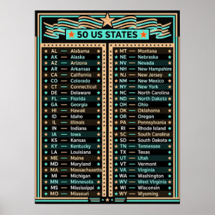 Póster ★ 50 Estados Unidos de América U.S. Moderno Negr