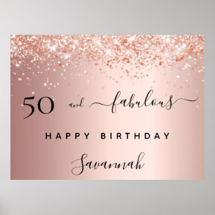 Póster 50 Fabuloso rosa de cumpleaños purpurina de rubor