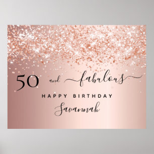 Póster 50 Fabuloso rosa de cumpleaños purpurina de rubor 