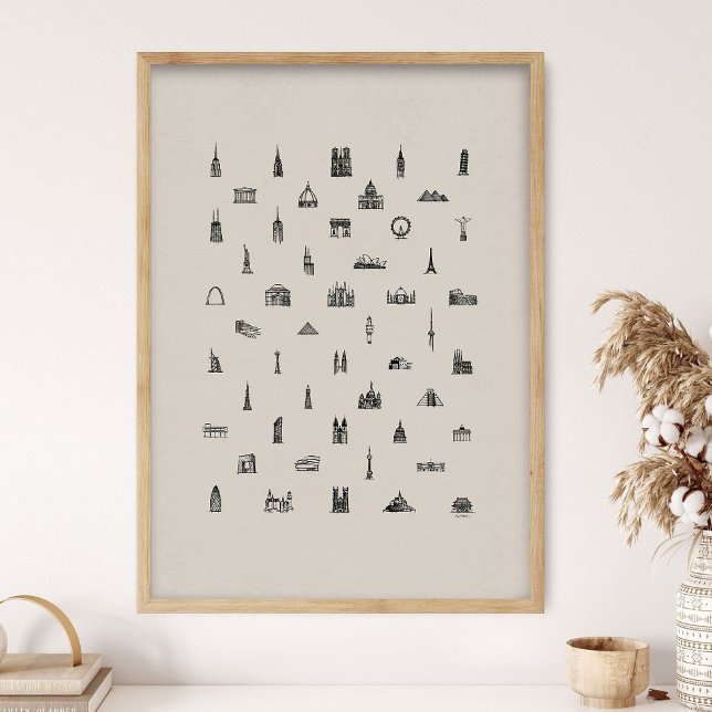 Póster 50 Famous Buildings Print, Architecture, Architect (Subido por el creador)