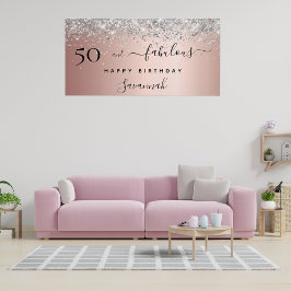 Póster 50 Glam purpurina rosa de oro de fabuloso cumpleañ